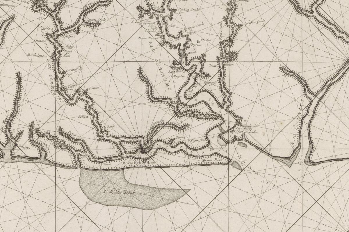 Detail 'Paskaart van verschillende Surinaamse rivieren', Jan Luyken, 1684 - 1799 (collection Rijksmuseum)