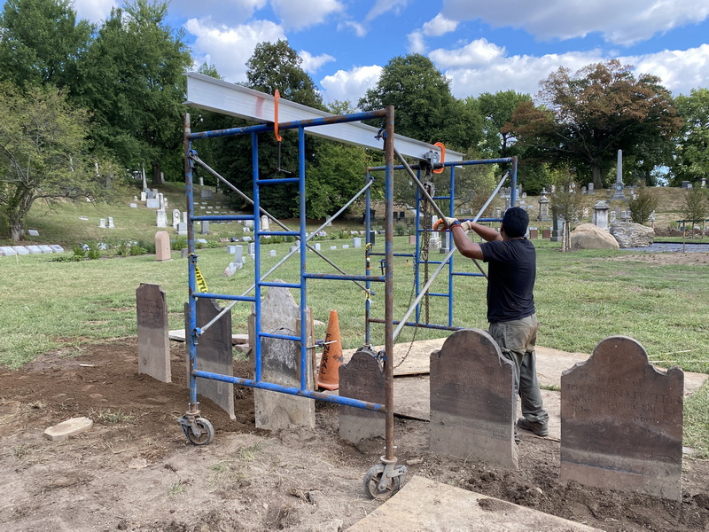 The stones were carefully placed back in the autumn of 2022, now with as much readable text above the ground as possible (photo Neela K. Wickremesinghe)