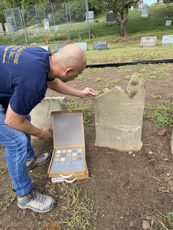 For the restoration of some funerary monuments, matching mortars were used. Here color samples are compared (photo Neela K. Wickremesinghe).